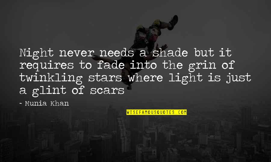 Light Of Stars Quotes By Munia Khan: Night never needs a shade but it requires Light Of Stars Quotes By Munia Khan: Night never needs a shade but it requires