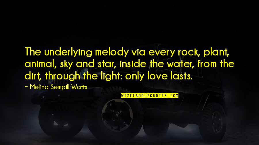 Light On Water Quotes By Melina Sempill Watts: The underlying melody via every rock, plant, animal,