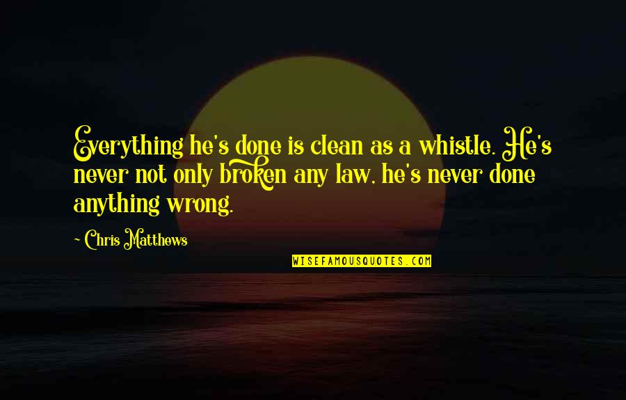 Lighthouse Leadership Quotes By Chris Matthews: Everything he's done is clean as a whistle.