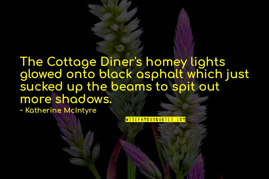 Lights Out Quotes By Katherine McIntyre: The Cottage Diner's homey lights glowed onto black