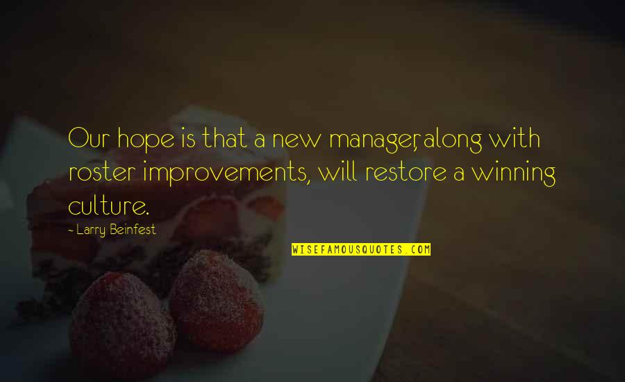 Lijstje Quotes By Larry Beinfest: Our hope is that a new manager, along Lijstje Quotes By Larry Beinfest: Our hope is that a new manager, along