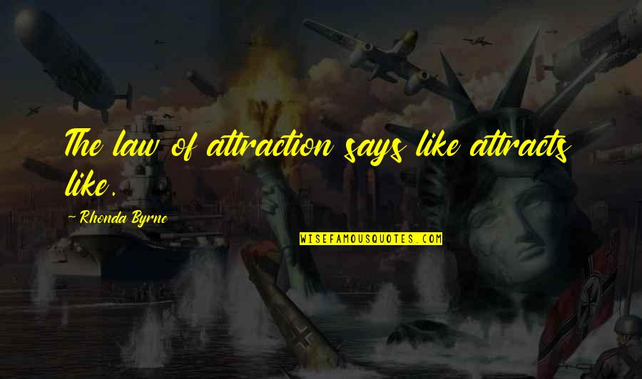 Like Attracts Like Quotes By Rhonda Byrne: The law of attraction says like attracts like.