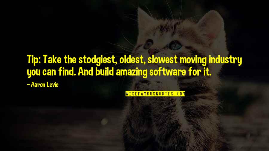 Likemanen Quotes By Aaron Levie: Tip: Take the stodgiest, oldest, slowest moving industry