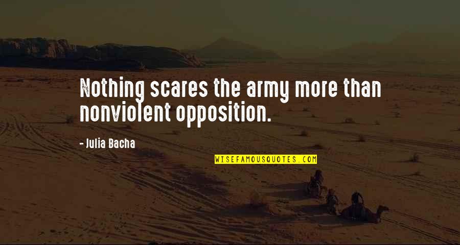 Likening Quotes By Julia Bacha: Nothing scares the army more than nonviolent opposition.