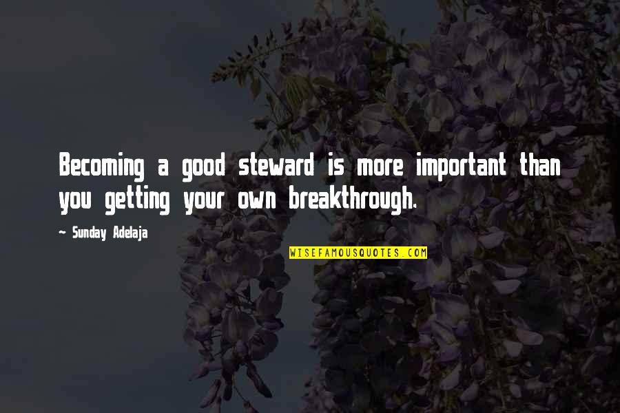 Liking Someone Else Quotes By Sunday Adelaja: Becoming a good steward is more important than