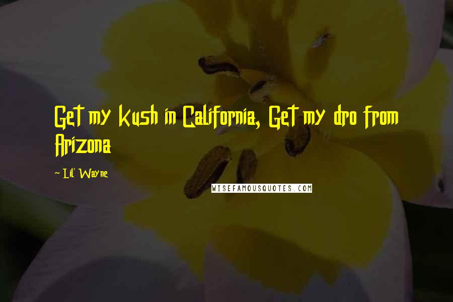 Lil' Wayne quotes: Get my kush in California, Get my dro from Arizona