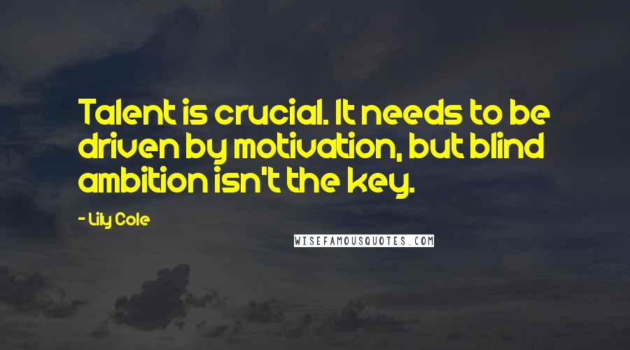 Lily Cole quotes: Talent is crucial. It needs to be driven by motivation, but blind ambition isn't the key.