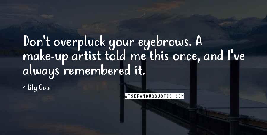 Lily Cole quotes: Don't overpluck your eyebrows. A make-up artist told me this once, and I've always remembered it.