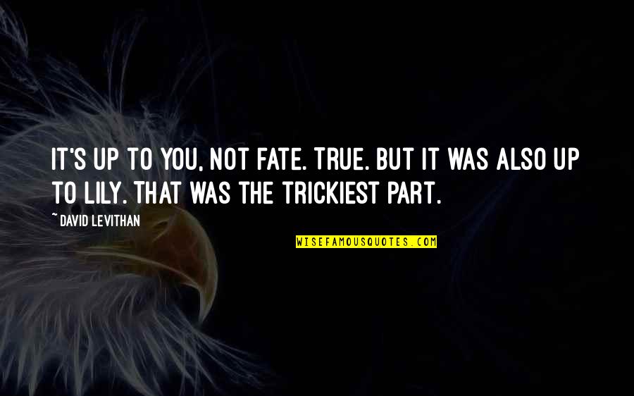 Lily's Quotes By David Levithan: It's up to you, not fate. True. But Lily's Quotes By David Levithan: It's up to you, not fate. True. But