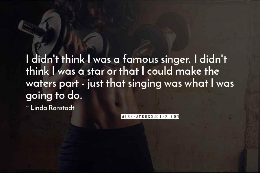 Linda Ronstadt quotes: I didn't think I was a famous singer. I didn't think I was a star or that I could make the waters part - just that singing was what I