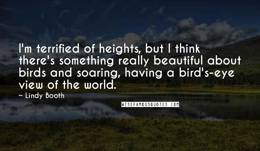 Lindy Booth quotes: I'm terrified of heights, but I think there's something really beautiful about birds and soaring, having a bird's-eye view of the world.