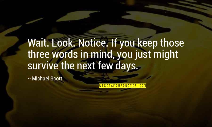 Line Thesaurus Quotes By Michael Scott: Wait. Look. Notice. If you keep those three