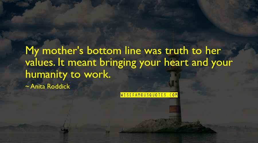 Line With Heart Quotes By Anita Roddick: My mother's bottom line was truth to her