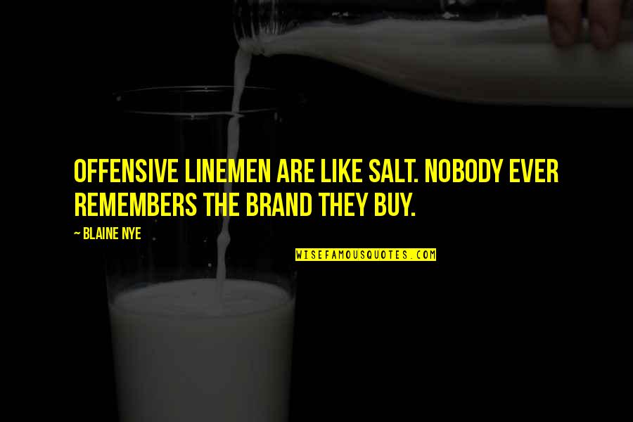Linemen Quotes By Blaine Nye: Offensive linemen are like salt. Nobody ever remembers