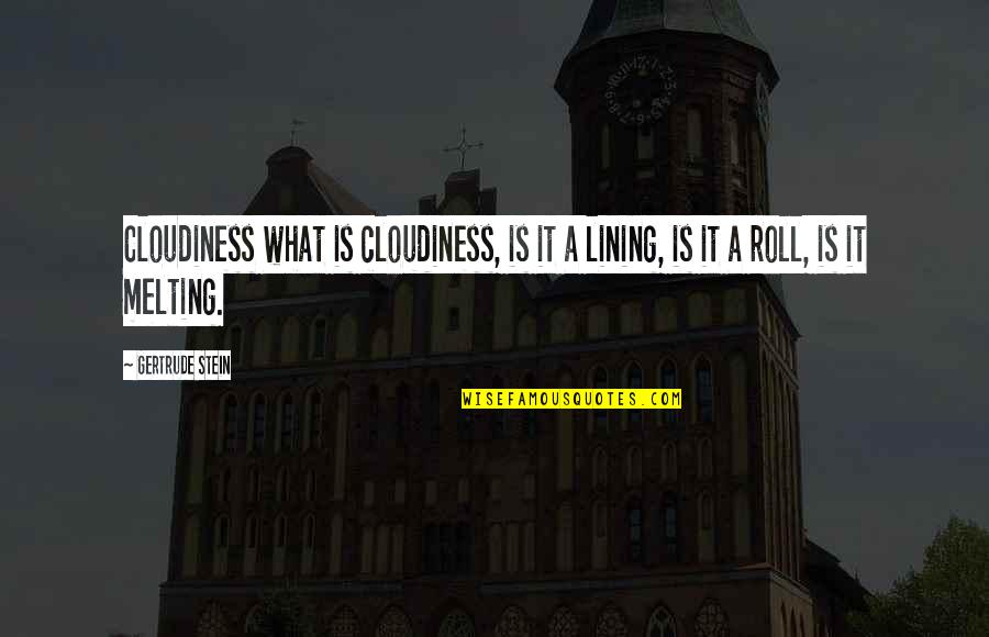Lining Up Quotes By Gertrude Stein: Cloudiness what is cloudiness, is it a lining,