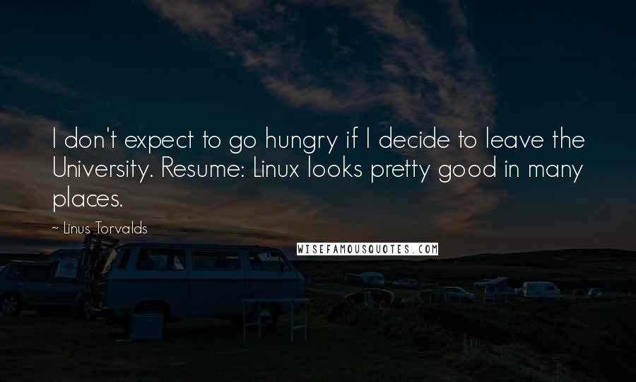 Linus Torvalds quotes: I don't expect to go hungry if I decide to leave the University. Resume: Linux looks pretty good in many places.