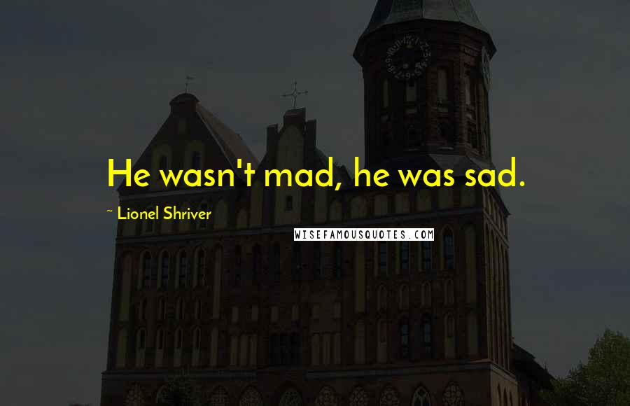 Lionel Shriver quotes: He wasn't mad, he was sad.