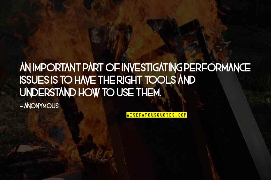 Liporace Joyce Quotes By Anonymous: An important part of investigating performance issues is Liporace Joyce Quotes By Anonymous: An important part of investigating performance issues is