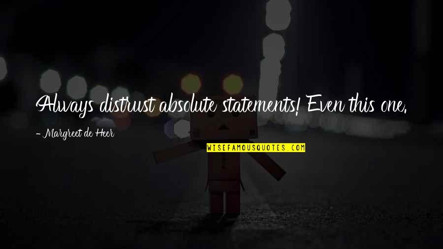 Lipsitz Quotes By Margreet De Heer: Always distrust absolute statements! Even this one. Lipsitz Quotes By Margreet De Heer: Always distrust absolute statements! Even this one.