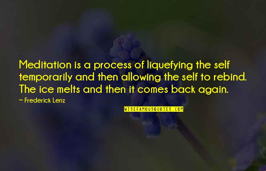 Liquefying Quotes By Frederick Lenz: Meditation is a process of liquefying the self Liquefying Quotes By Frederick Lenz: Meditation is a process of liquefying the self