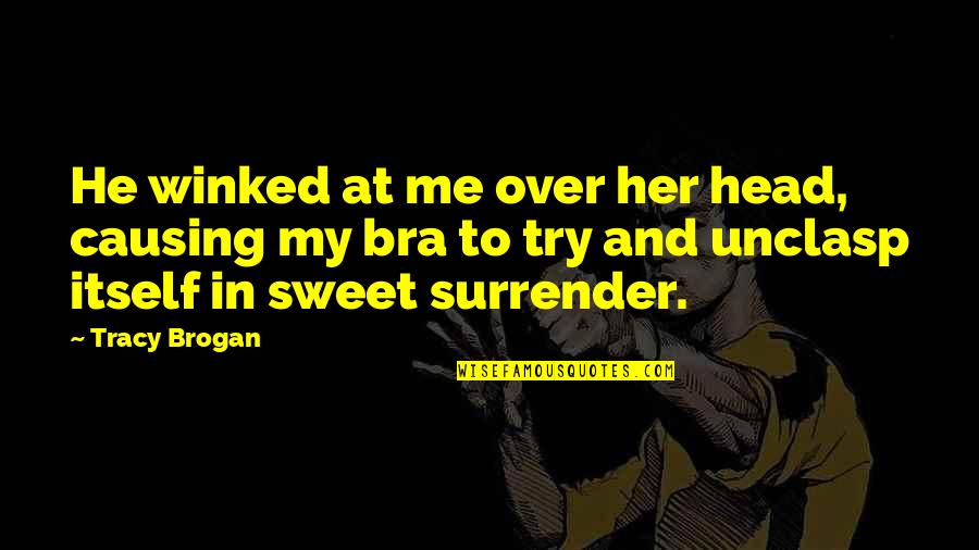 Lisser Un Quotes By Tracy Brogan: He winked at me over her head, causing Lisser Un Quotes By Tracy Brogan: He winked at me over her head, causing