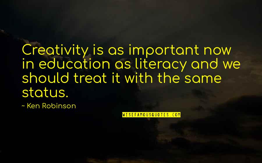 Literacy's Quotes By Ken Robinson: Creativity is as important now in education as