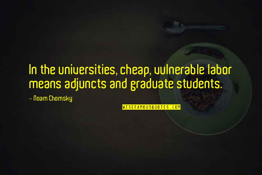 Literary Feminist Quotes By Noam Chomsky: In the universities, cheap, vulnerable labor means adjuncts