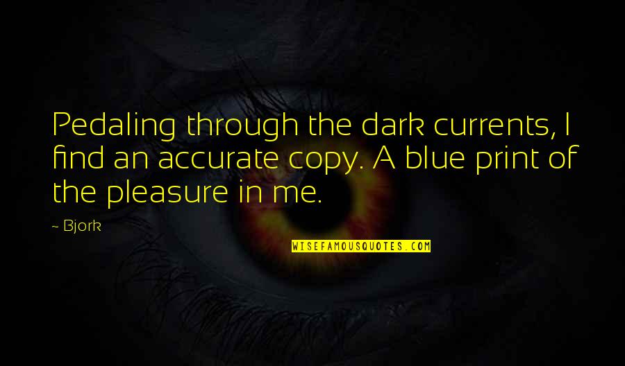Litre Quotes By Bjork: Pedaling through the dark currents, I find an