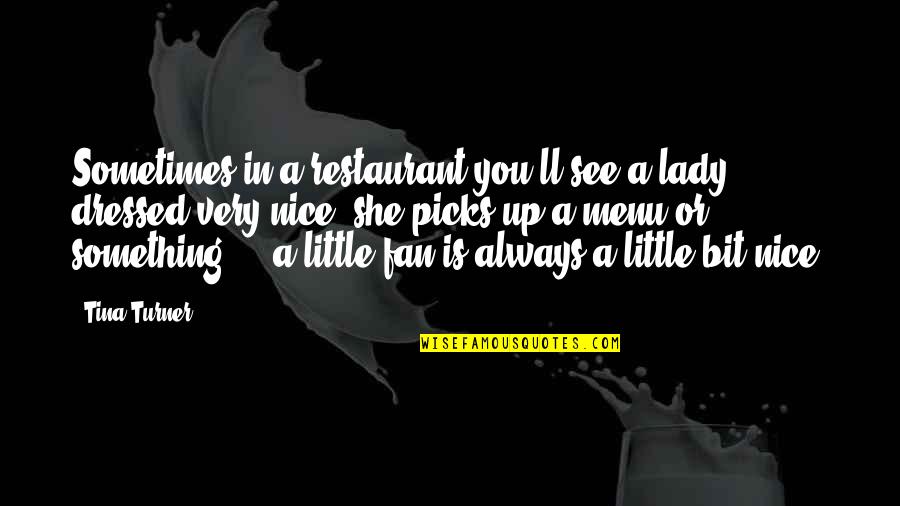 Little Fan Quotes By Tina Turner: Sometimes in a restaurant you'll see a lady Little Fan Quotes By Tina Turner: Sometimes in a restaurant you'll see a lady