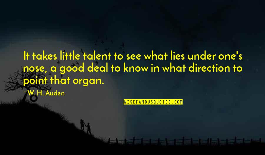 Little Quotes By W. H. Auden: It takes little talent to see what lies
