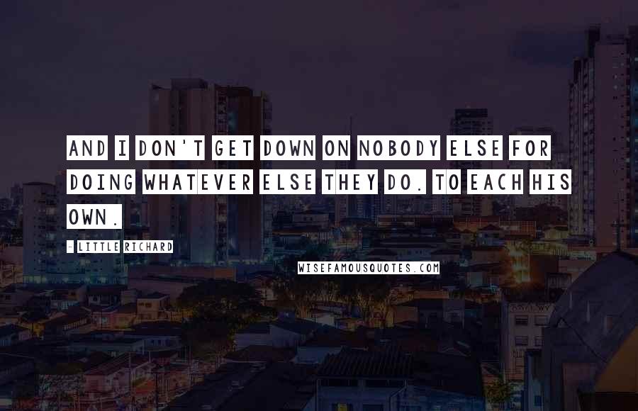 Little Richard quotes: And I don't get down on nobody else for doing whatever else they do. To each his own.