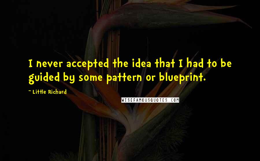 Little Richard quotes: I never accepted the idea that I had to be guided by some pattern or blueprint.