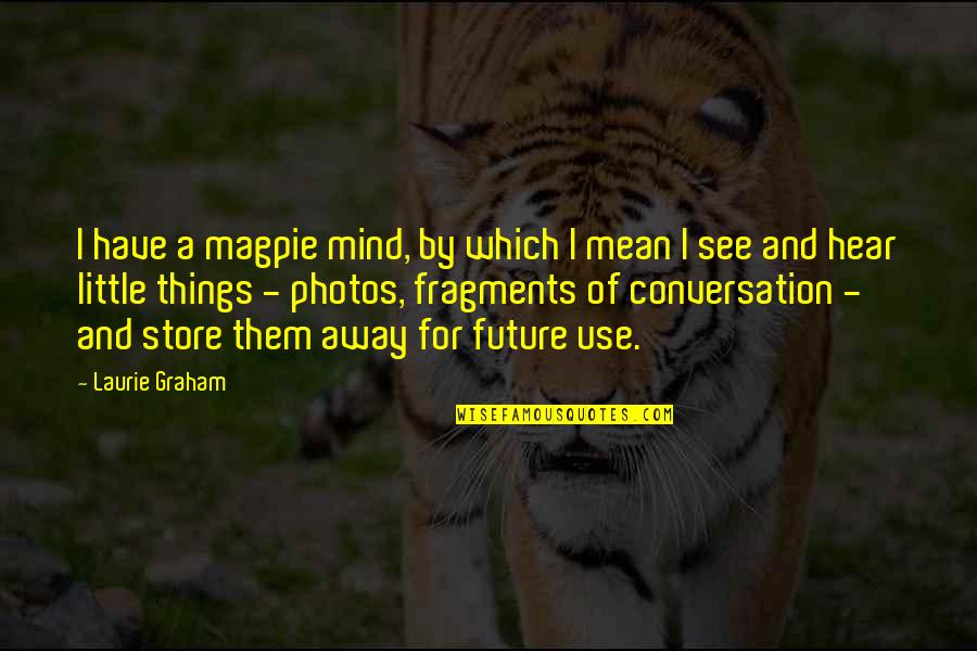 Little Things Mean More Quotes By Laurie Graham: I have a magpie mind, by which I Little Things Mean More Quotes By Laurie Graham: I have a magpie mind, by which I