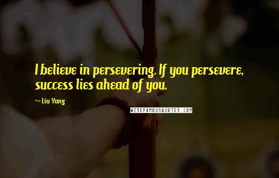 Liu Yang quotes: I believe in persevering. If you persevere, success lies ahead of you.