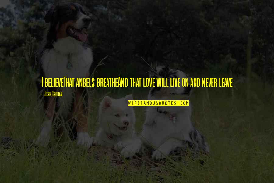 Live And Breathe Quotes By Josh Groban: I believeThat angels breatheAnd that love will live