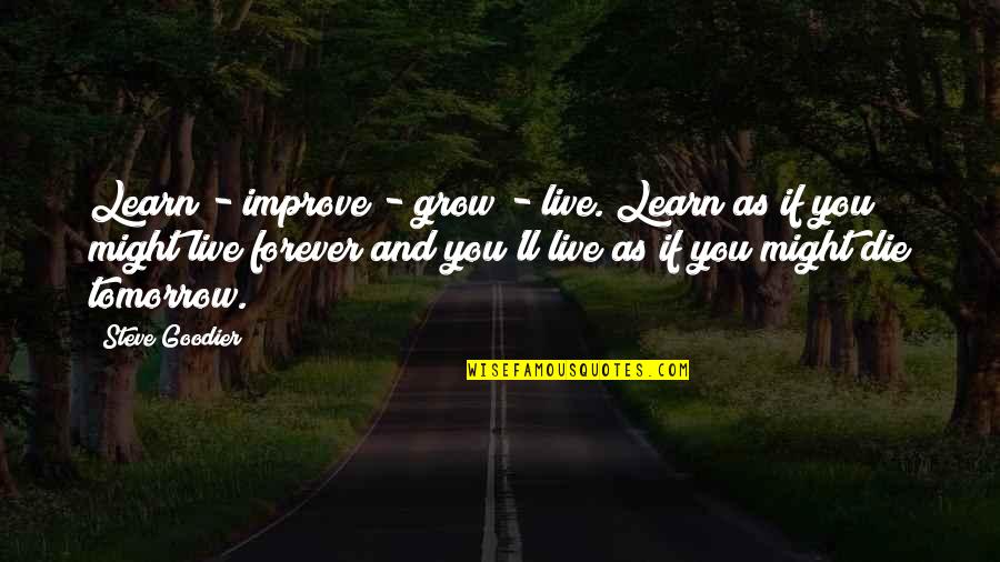 Live As You'll Die Tomorrow Quotes By Steve Goodier: Learn - improve - grow - live. Learn