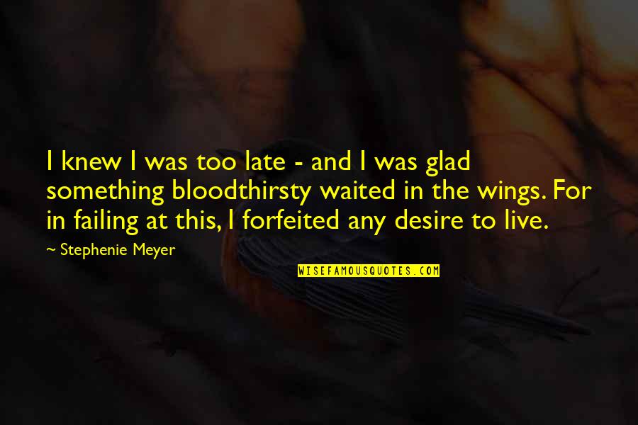 Live For Something Quotes By Stephenie Meyer: I knew I was too late - and