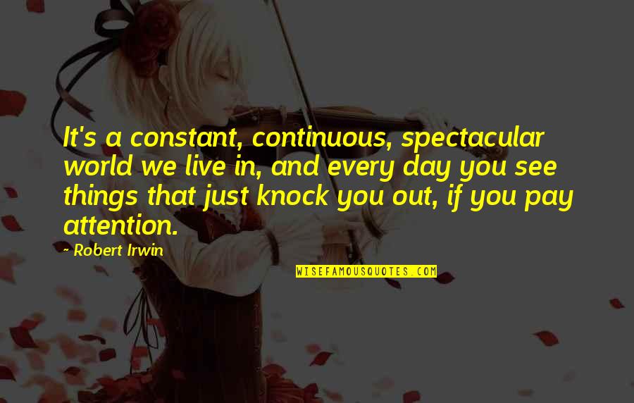 Live It Quotes By Robert Irwin: It's a constant, continuous, spectacular world we live