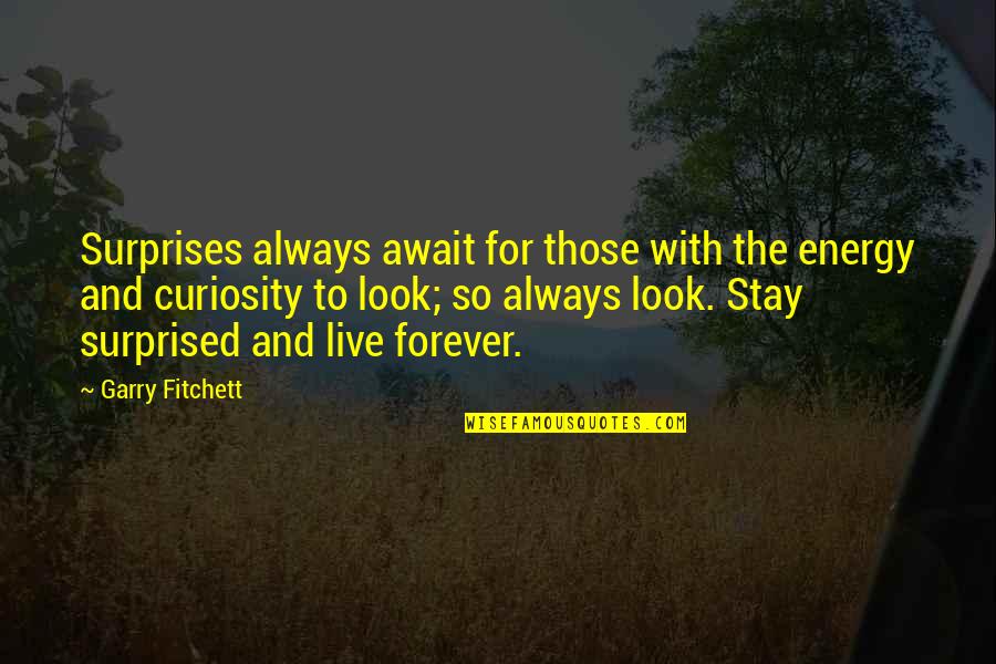 Live Learn Quotes By Garry Fitchett: Surprises always await for those with the energy Live Learn Quotes By Garry Fitchett: Surprises always await for those with the energy