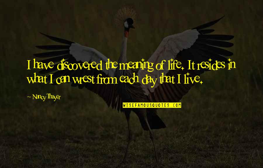 Live Life With Meaning Quotes By Nancy Thayer: I have discovered the meaning of life. It