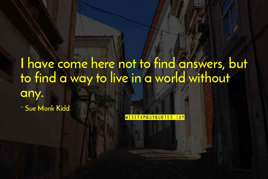Live Life With Meaning Quotes By Sue Monk Kidd: I have come here not to find answers,