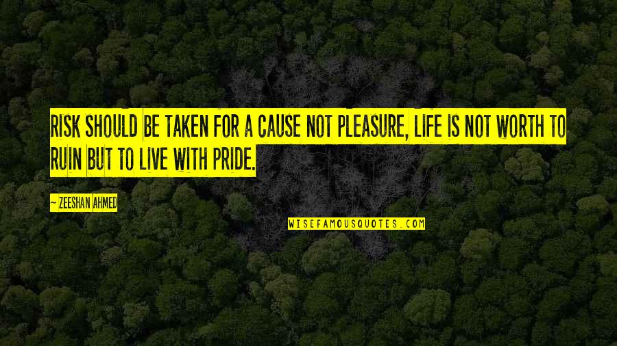 Live Life With Pride Quotes By Zeeshan Ahmed: Risk should be taken for a cause not