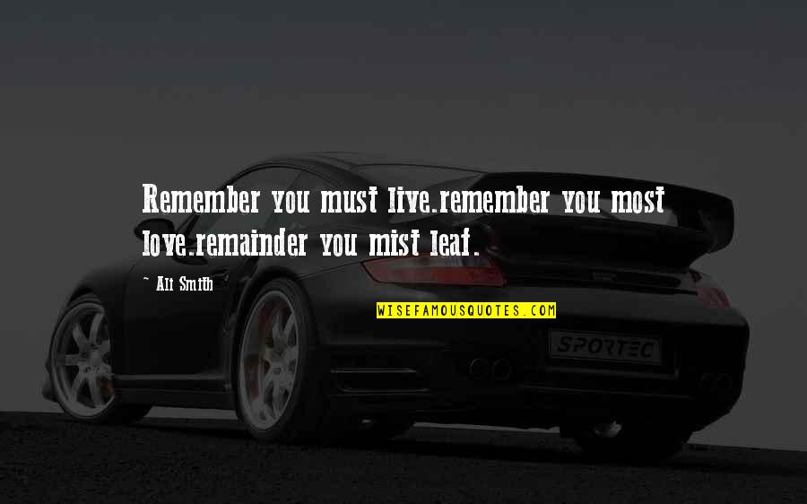 Live Love Die Quotes By Ali Smith: Remember you must live.remember you most love.remainder you