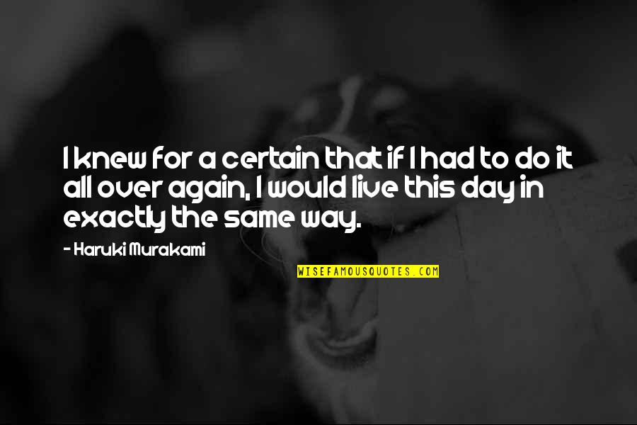 Live This Day Quotes By Haruki Murakami: I knew for a certain that if I