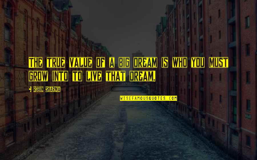 Live To Dream Quotes By Robin Sharma: The true value of a big dream is