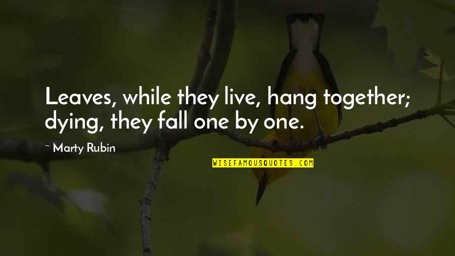 Live While Quotes By Marty Rubin: Leaves, while they live, hang together; dying, they