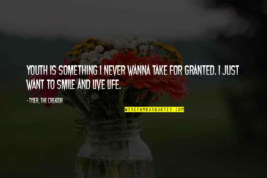 Live Your Life And Smile Quotes By Tyler, The Creator: Youth is something I never wanna take for