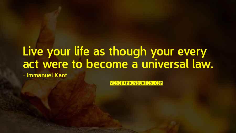 Live Your Quotes By Immanuel Kant: Live your life as though your every act