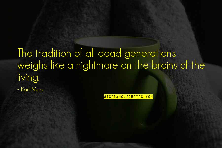 Living A Nightmare Quotes By Karl Marx: The tradition of all dead generations weighs like