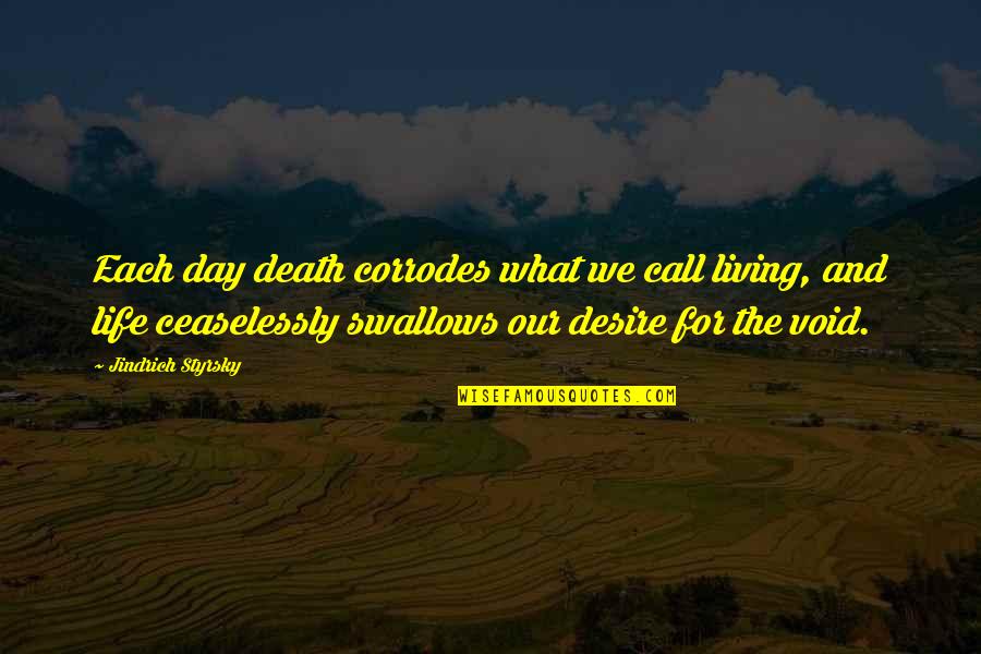 Living And Death Quotes By Jindrich Styrsky: Each day death corrodes what we call living,